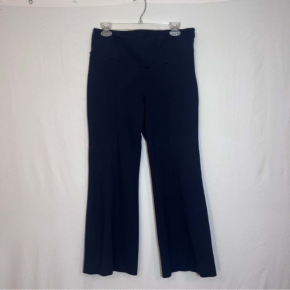Anthropologie Black Wide Leg Ponte pants Size M High Rise Side Zip Stretch - Picture 2 of 15